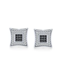 Bling Jewelry 10MM Square Black & White Cz Stud Earrings in Sterling Silver