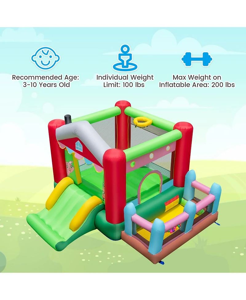 4-in-1 Inflatable Bounce House with Slide and Basketball Hoop Fun Outdoor Playset for Kids