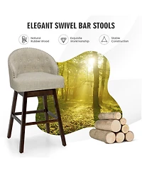 Gymax Set of 4 Swivel Bar Stools Tufted Bar Height Pub Chairs w/ Rubber Wood Legs