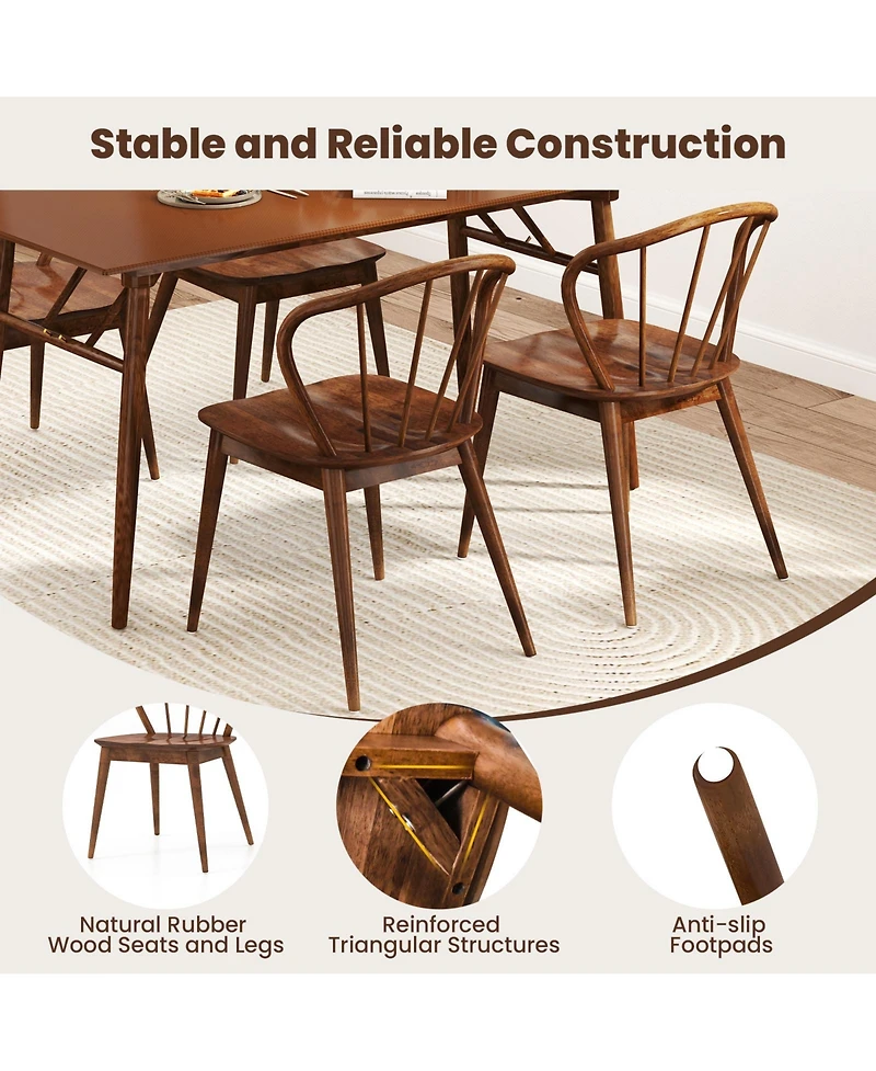 Wooden Dining Chair Set of 2 with High Spindle Back and Wide Seat