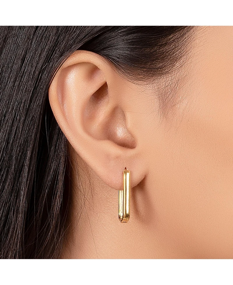 Bling Jewelry Classic Simple Geometric Vertical U Rectangle Oval Hoop Paperclip Earrings .925 Sterling Silver Hinged