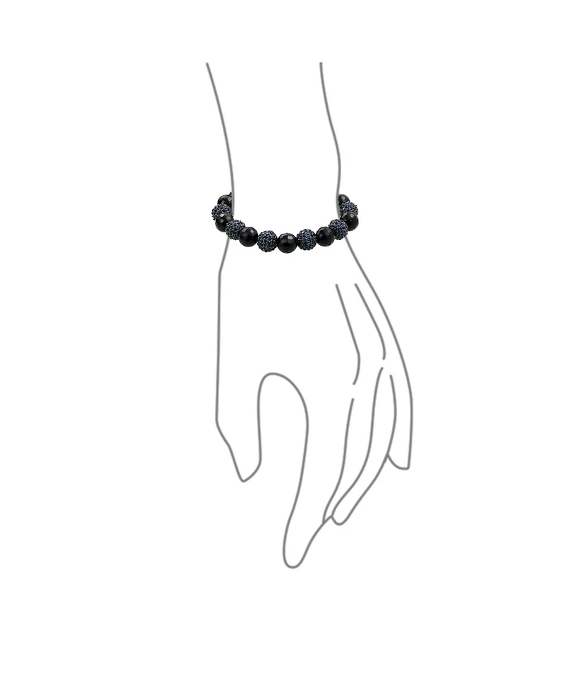 Bling Jewelry Black White Pave Crystal Bracelet Ball Cord String Adjustable