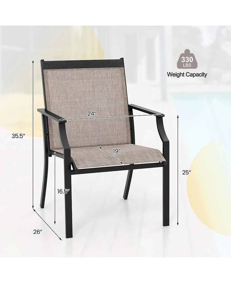 Gymax Set of 2 Patio Dining Chairs Outdoor Armchairs w/ Sturdy Metal Frame