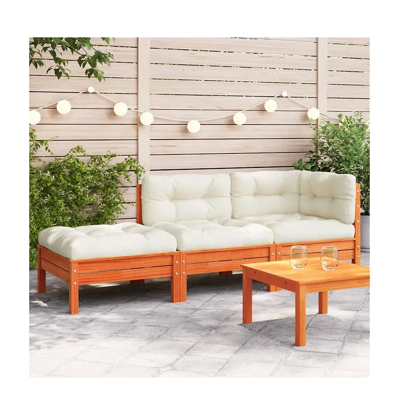 Patio Sofa with Cushions and Footstool 3-Seater