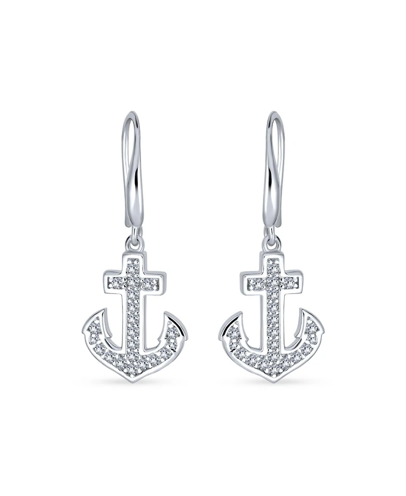 Bling Jewelry Summer Nautical Boat Anchor Dangle Chandelier Earrings Cz Accents Sterling Silver