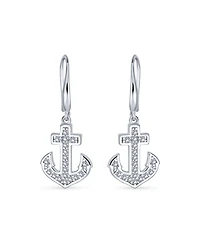 Bling Jewelry Summer Nautical Boat Anchor Dangle Chandelier Earrings Cz Accents Sterling Silver