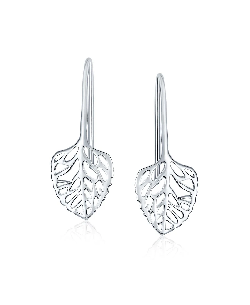 Bling Jewelry Delicate Filigree Leaf Dangle Earrings in Sterling Silver Nature-Inspired Jewelry