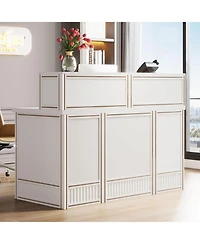 Tribesigns Reception Desk with Counter, 57-Inch Rustic Front Receptionist Table, Boho Welcome Checkout Counter for Office, Retail, Lobby, Be