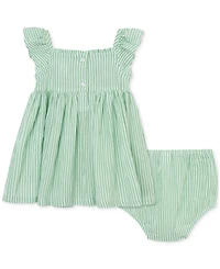 Little Me Baby Girls Cotton Embroidered Sundress & Diaper Cover, 2 Piece Set