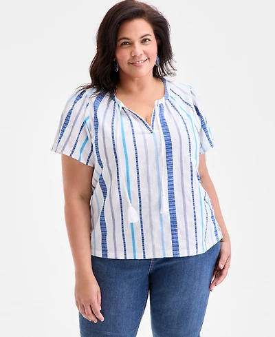 Style & Co Plus Size Printed Flutter-Sleeve Top, Exclusively at Macy's