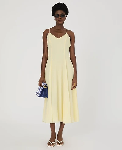 French Connection Women's Raya Butter Yellow Chiffon Ruffle-Neck Dress