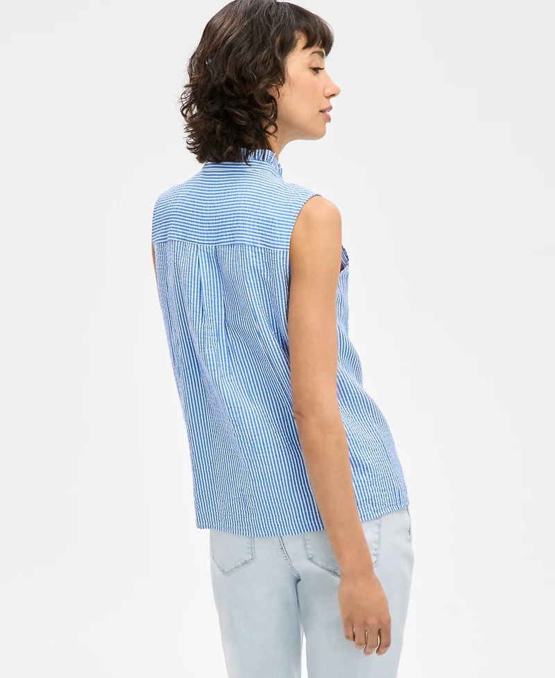 Nautica Jeans Women's Striped Ruffle-Neck Sleeveless Top