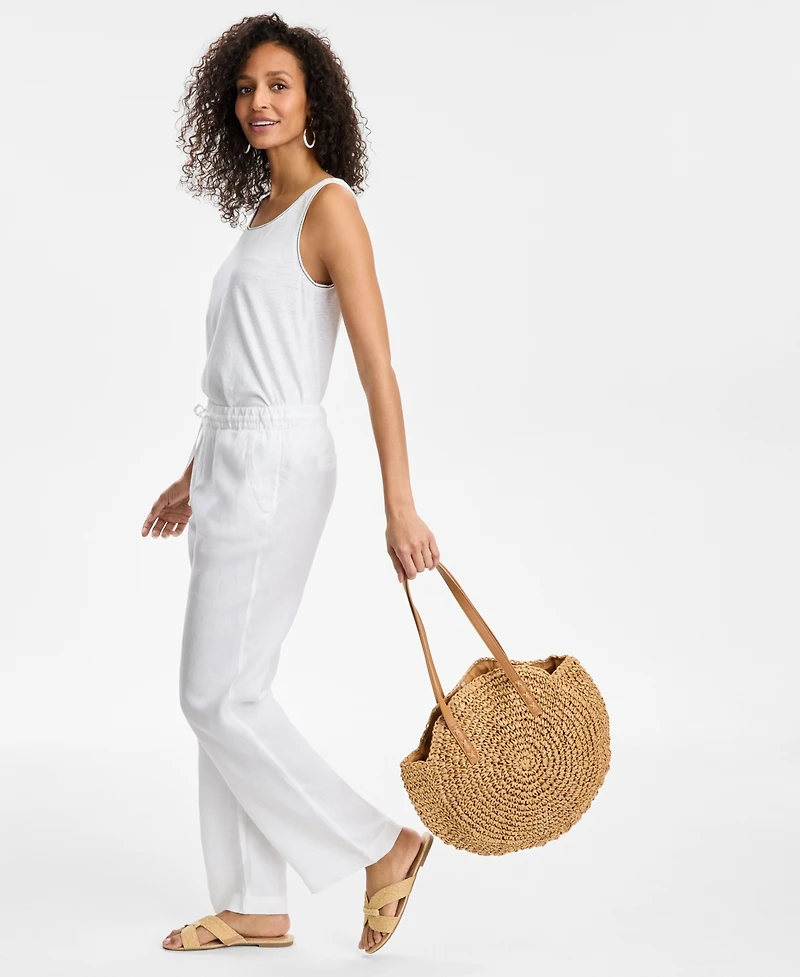 Charter Club Women's 100% Linen Drawstring Pants, Created for Macy's