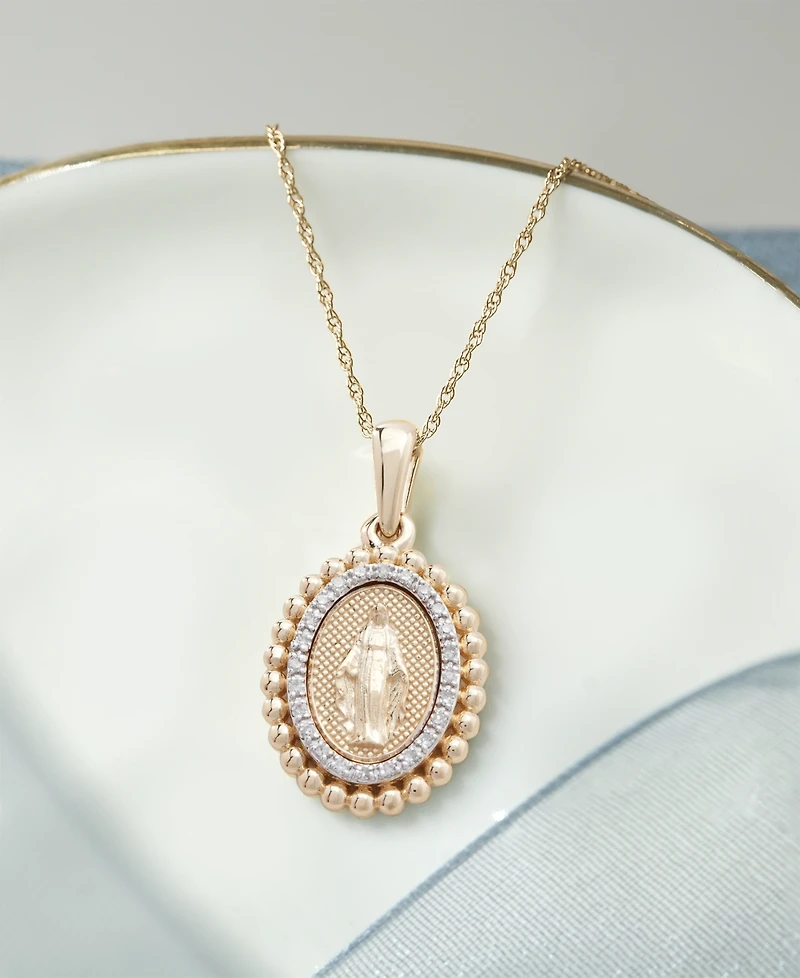 Diamond Blessed Mother Pendant 18" Necklace (1/10 ct. t.w.) in 10k Gold, Exclusively at Macy's