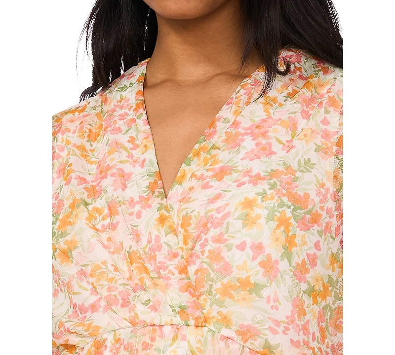 Msk Women's Printed V-Neck Dolman-Sleeve Tiered Dress