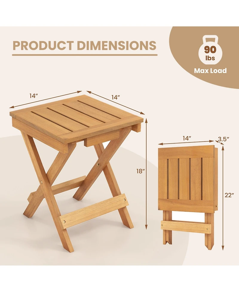 Gymax 14 inch Outdoor Folding Side Table Hardwood Square Compact Patio Table