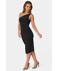 Bebe Women's Jersey One Shoulder Midi with Gold Trim