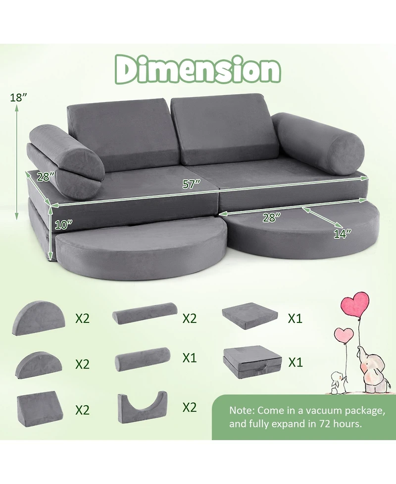 13-Piece Convertible Modular Kids Play Couch for Nursery, Playroom, and Bedroom Versatile Seating Toddlers