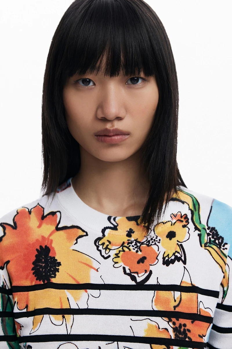 Desigual Women's Striped floral sweater