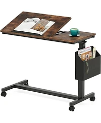 Tribesigns Height Adjustable C Shaped End Table with Wheels and Side Pocket, Mobile Sofa Snack Tiltable Drawing Board for Couch Bed