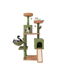 Multi-Level Cactus Cat Tree with Scratching Posts, Ladder, Double Condos & Toy Bed Fun & Cozy Cat Playhouse