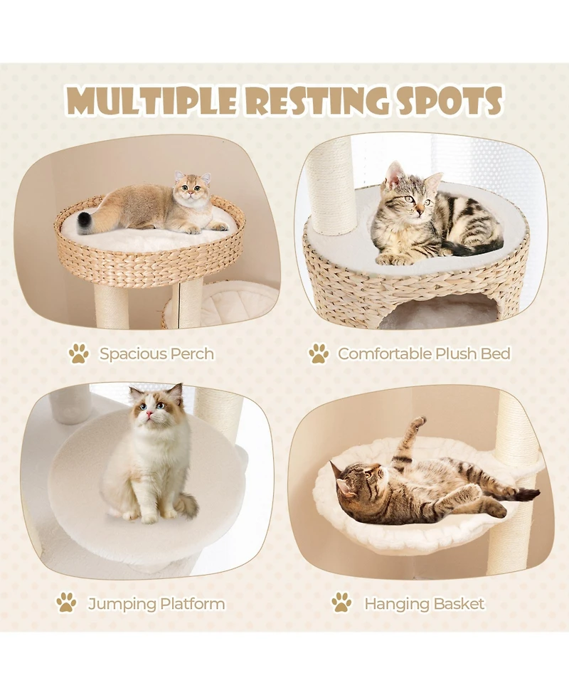 Modern Cat Tree with Cattail Fluff Condo and Top Perch for Indoor Cats