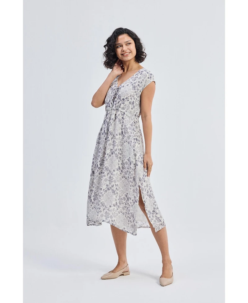 Reistor Women's Deep V-neck Gathered Dress Florals