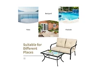 2 Pieces Patio Outdoor Cushioned Sofa Bench with Coffee Table