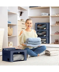 Sorbus 6 Pack Small Foldable Storage Box - Metal Frame, Oxford Fabric, Large Window & Handles Organization for Bedroom, Linens Clothes