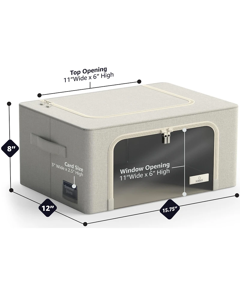 Sorbus Pack Foldable Storage Box - Metal Frame, Oxford Fabric, Large Window & Handles Organization for Bedroom