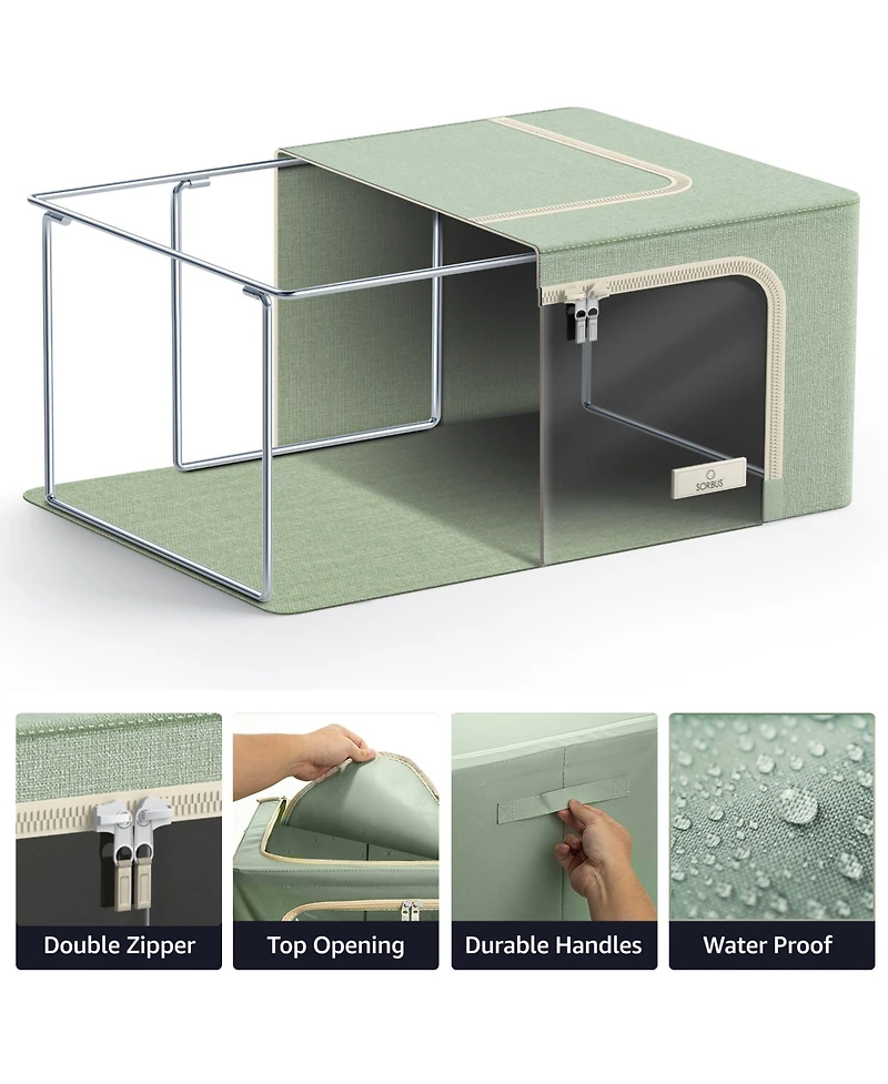 Sorbus 6 Pack Small Foldable Storage Box - Metal Frame, Oxford Fabric, Large Window & Handles Organization for Bedroom, Linens Clothes