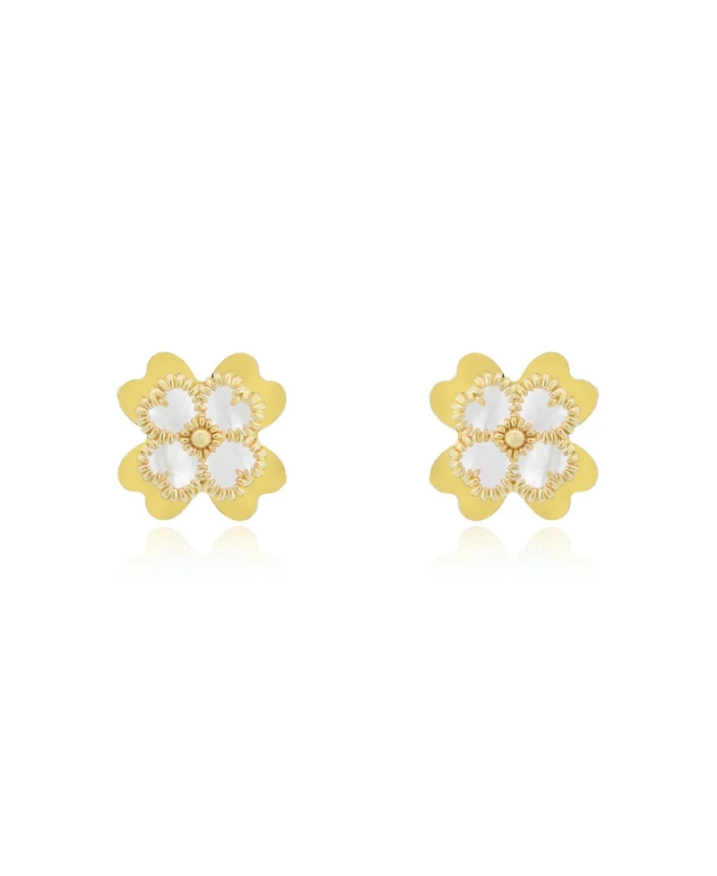 The Lovery White Enamel Four Leaf Clover Stud Earrings 14K Gold