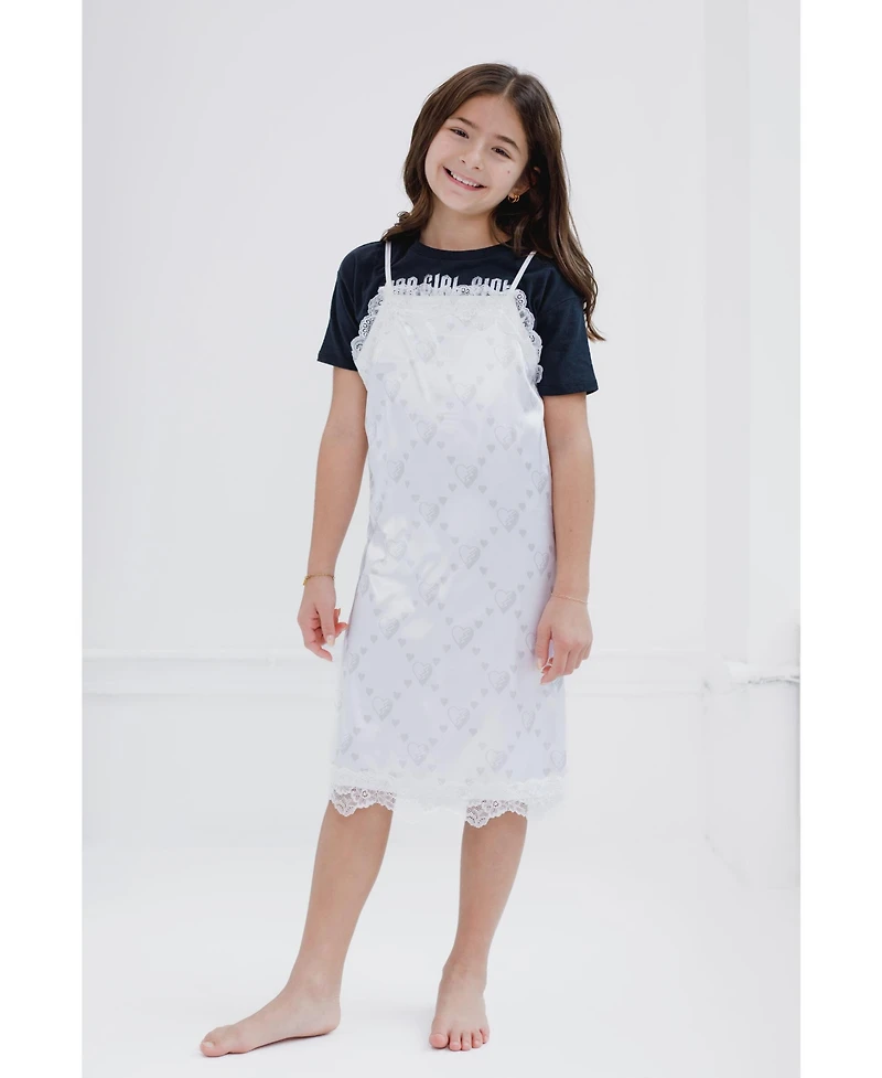 Descendants Big Girls Disney Slip V-neck Satin Dress and Drop Shoulder T-Shirt Outfit Set