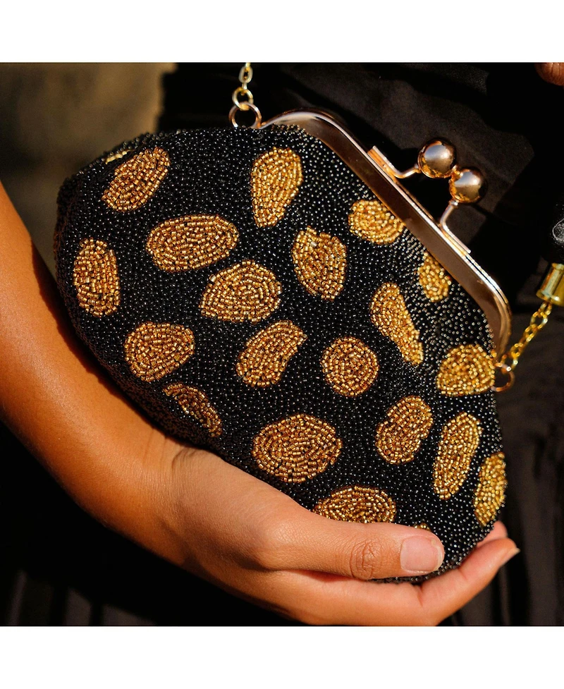 Arnoldi Black Gold Hand-beaded Clutch Bag In Black & Gold