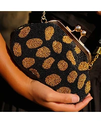 Arnoldi Black Gold Hand-beaded Clutch Bag In Black & Gold