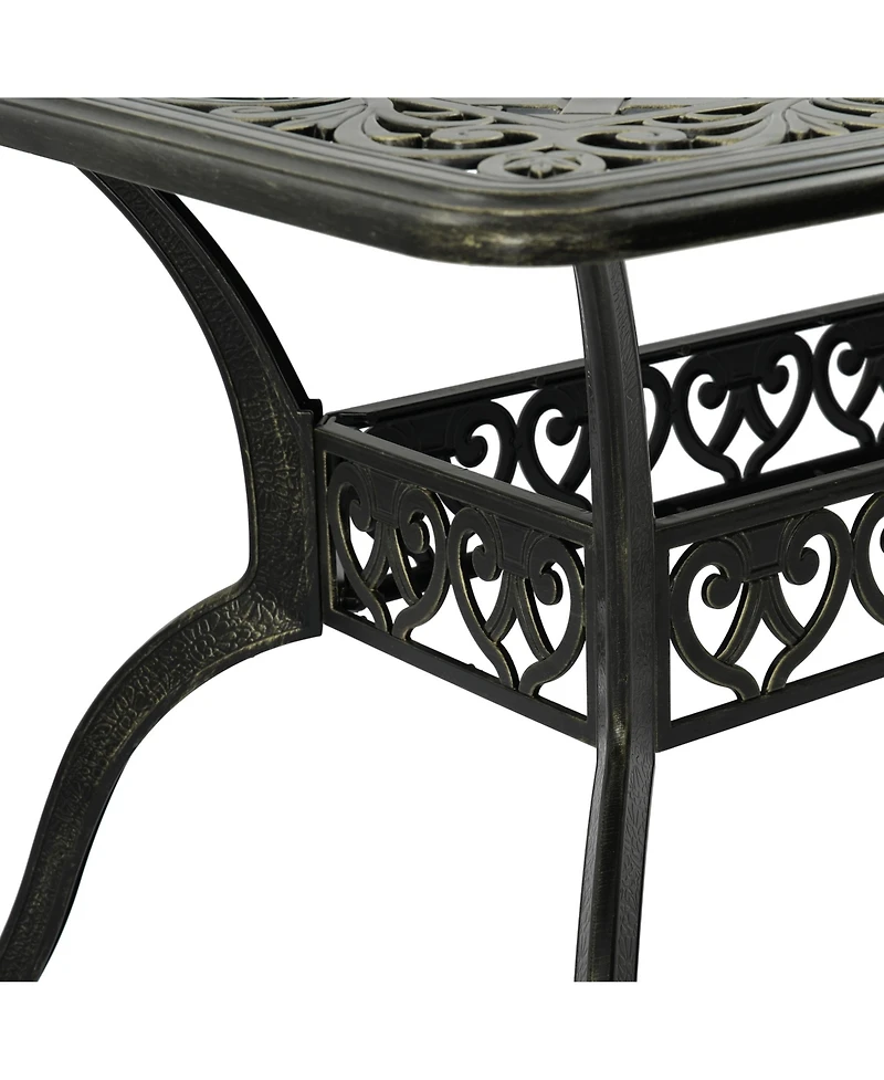 59 Inches Cast Aluminium Outdoor Dining Table Patio Rectangular Dining Table with Umbrella Hole Patio Bistro Table for Backyard Garden Patio, Antique