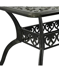 59 Inches Cast Aluminium Outdoor Dining Table Patio Rectangular Dining Table with Umbrella Hole Patio Bistro Table for Backyard Garden Patio, Antique