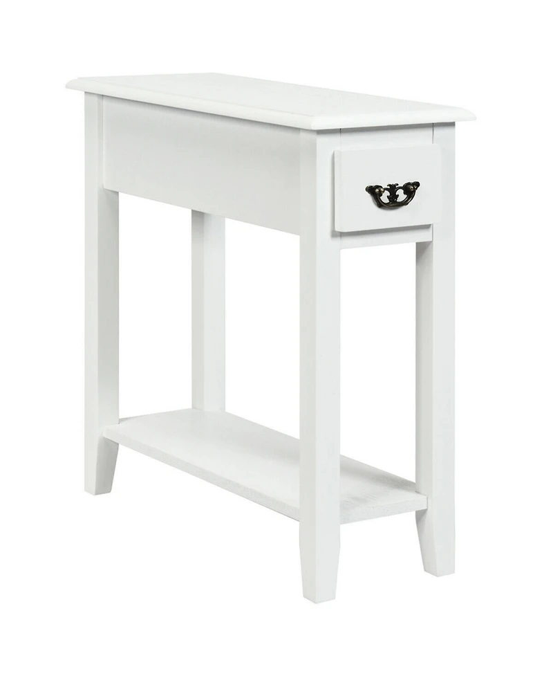 Gymax 2 Tier End Bedside Sofa Side Table Narrow Nightstand w/Drawer &Shelf