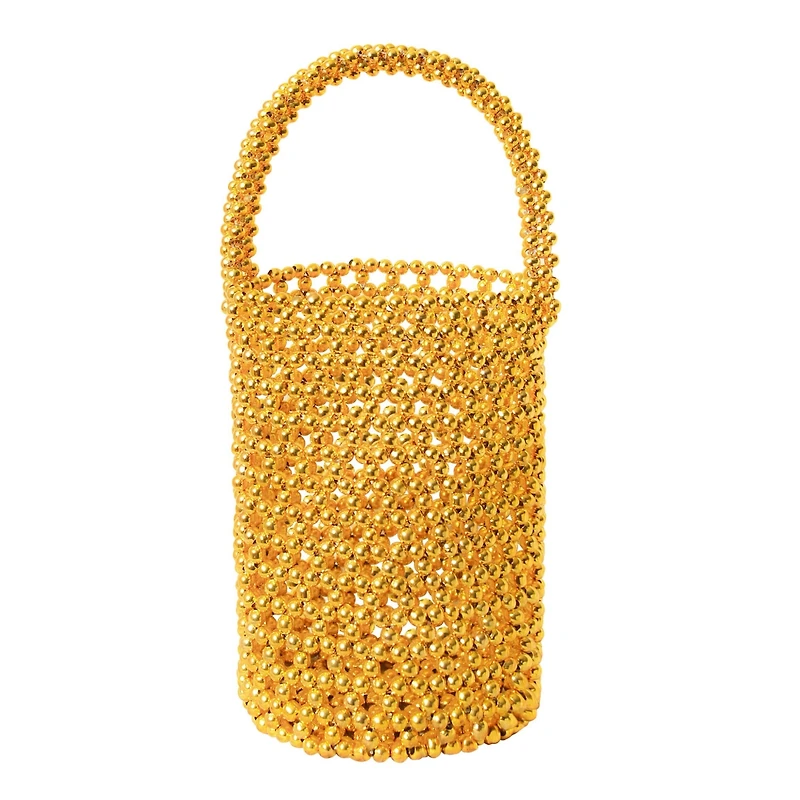 Golda Metallic Beads Bucket Bag In Gold