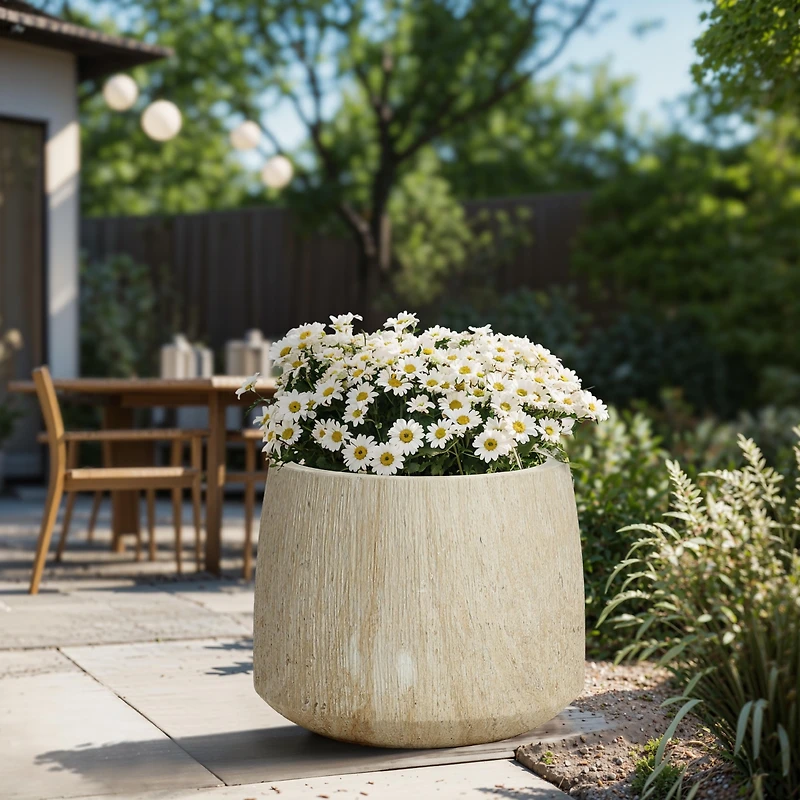 LuxenHome 2-Piece Marble Brown Ribbed Texture MgO Planter Set, Indoor and Outdoor