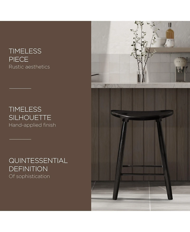 Maven Lane Luna Counter Stool in Rustic Black Wood Finish, Set of 2