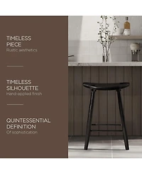 Maven Lane Luna Counter Stool in Rustic Black Wood Finish, Set of 2