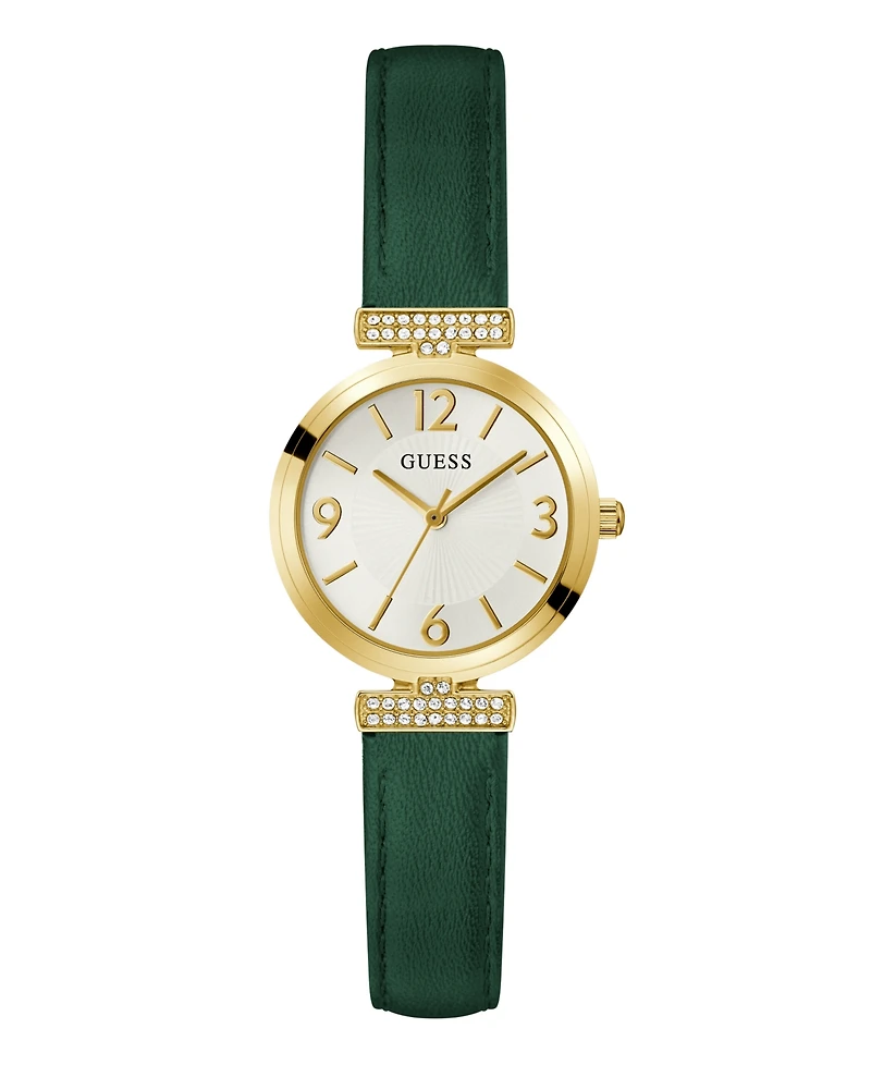 Guess Women's Analog Green Genuine Leather Watch, 28mm