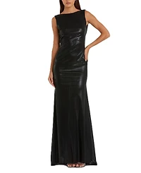 Women's Metallic Cowl Back Column Gown