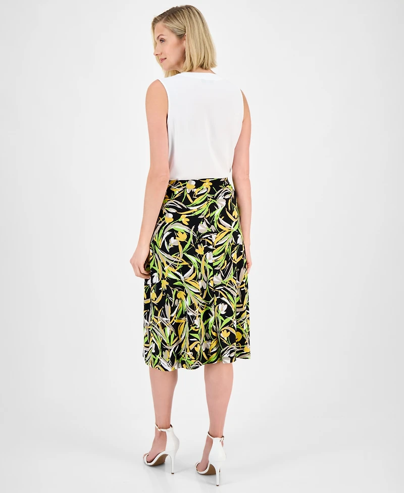 Kasper Women's Printed Pull-On Midi Skirt