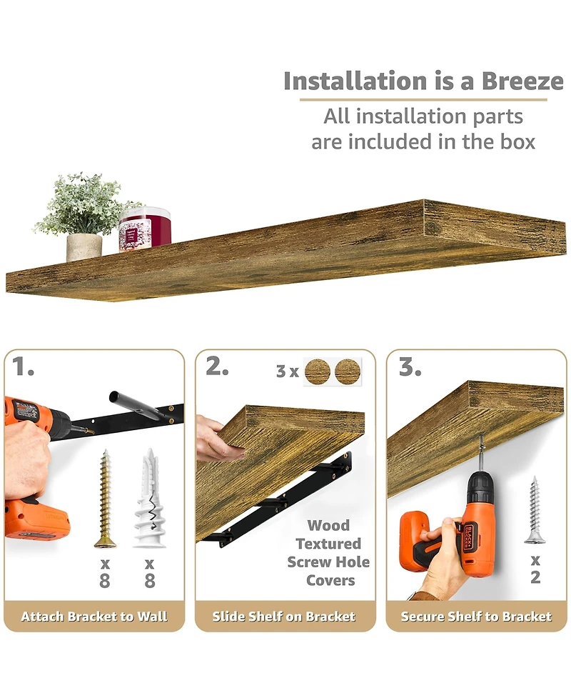 Sorbus Pack 47 x 9.25 Inch Wall Mounted Floating Shelves