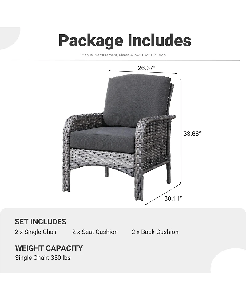 Xizzi 2 Pieces Patio Fruniture Set,Outdoor Wicker Chairs,Artificially Woven Rattan Chairs with Armrest Support Thickened Comfortable Cushion