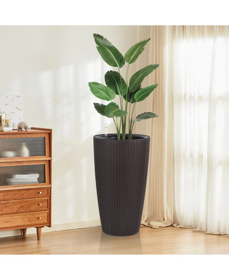 Streamdale Modern Indoor/Outdoor Planter with Auto-Watering (22.5 inch, Brown, 2-Pack)