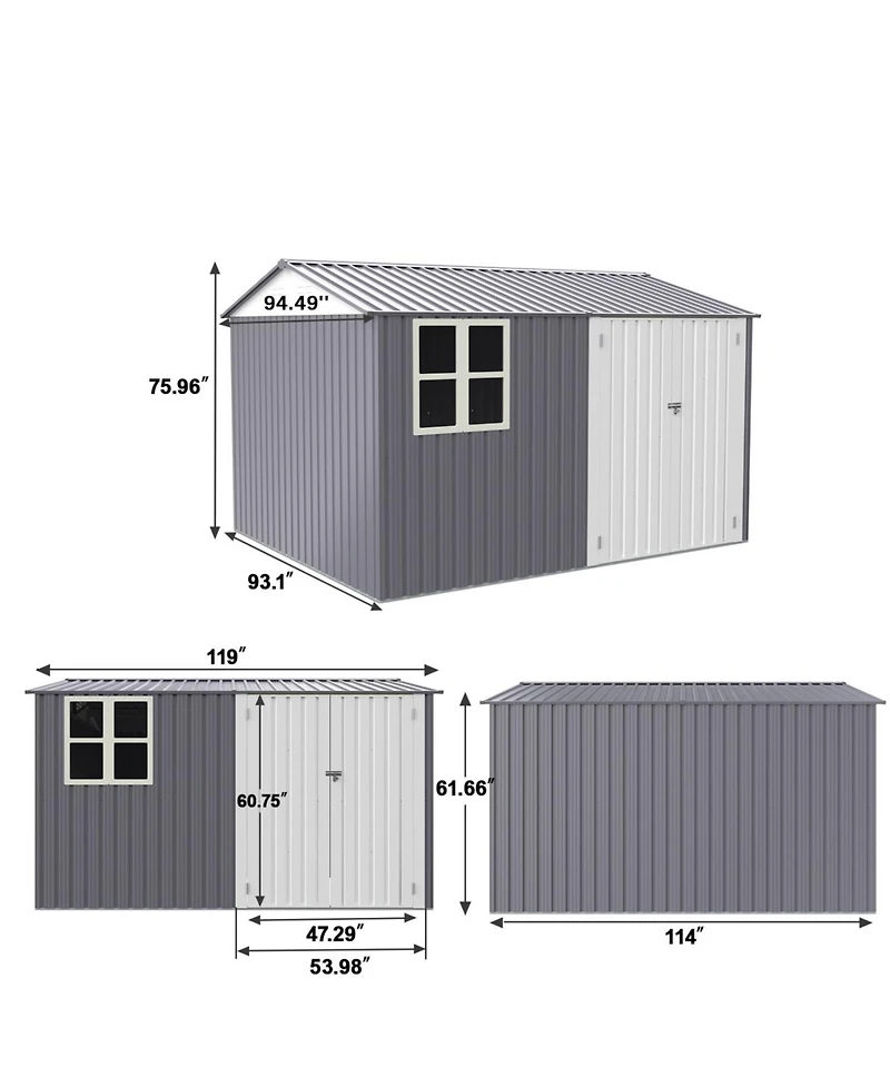 Streamdale 8x10 ft Outdoor Shed Galvanized Steel with 6 Vents and Double Lockable Door