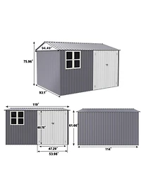 Streamdale 8x10 ft Outdoor Shed Galvanized Steel with 6 Vents and Double Lockable Door